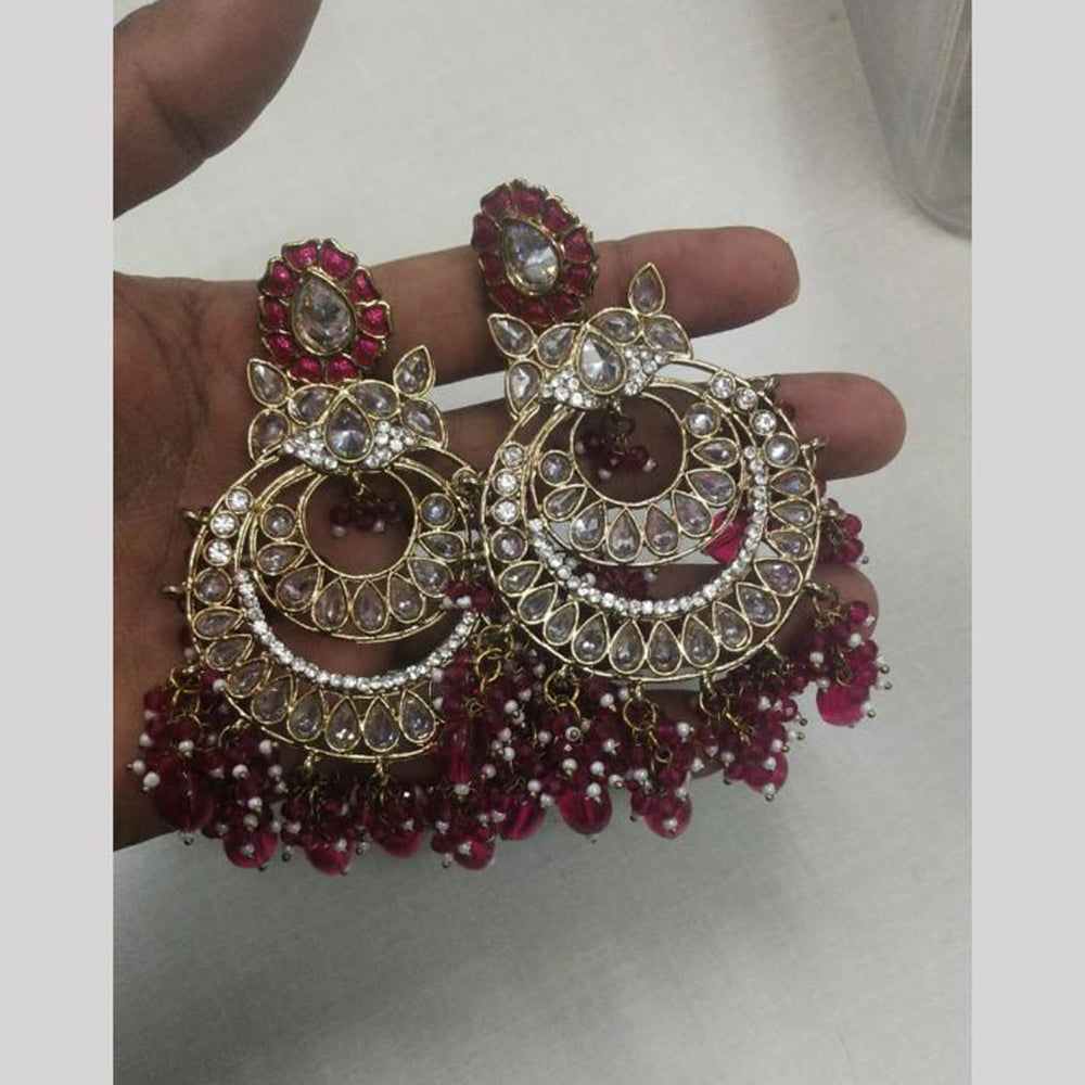 JCM Gold Plated Crystal Stone And Beads Dangler Earrings