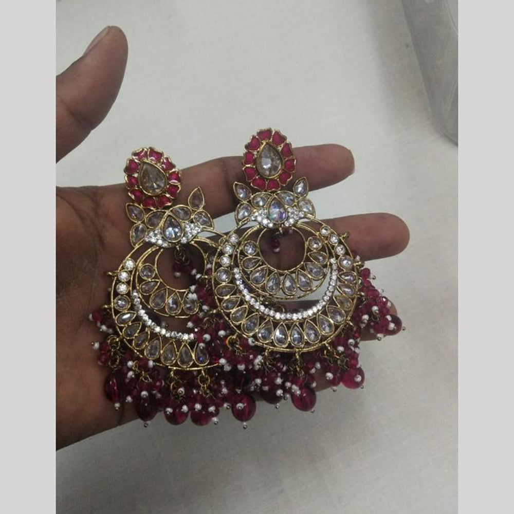 JCM Gold Plated Crystal Stone And Beads Dangler Earrings