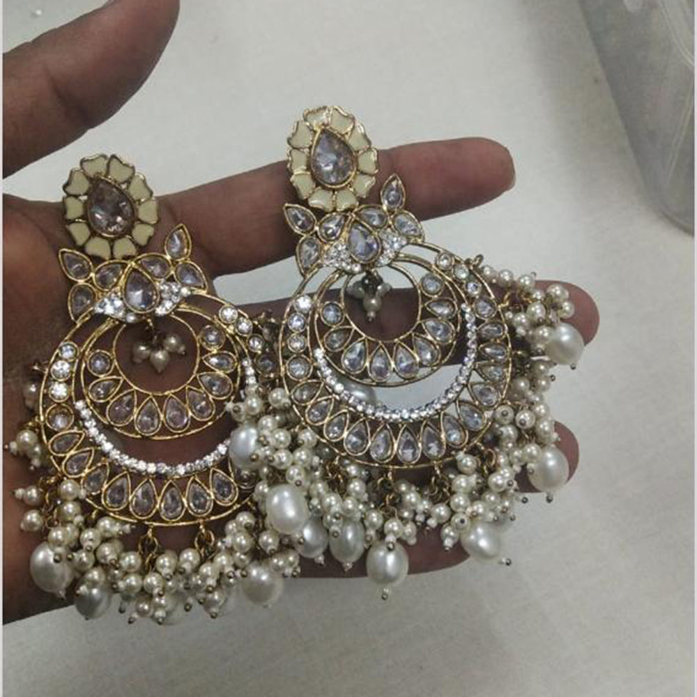 JCM Gold Plated Crystal Stone And Beads Dangler Earrings