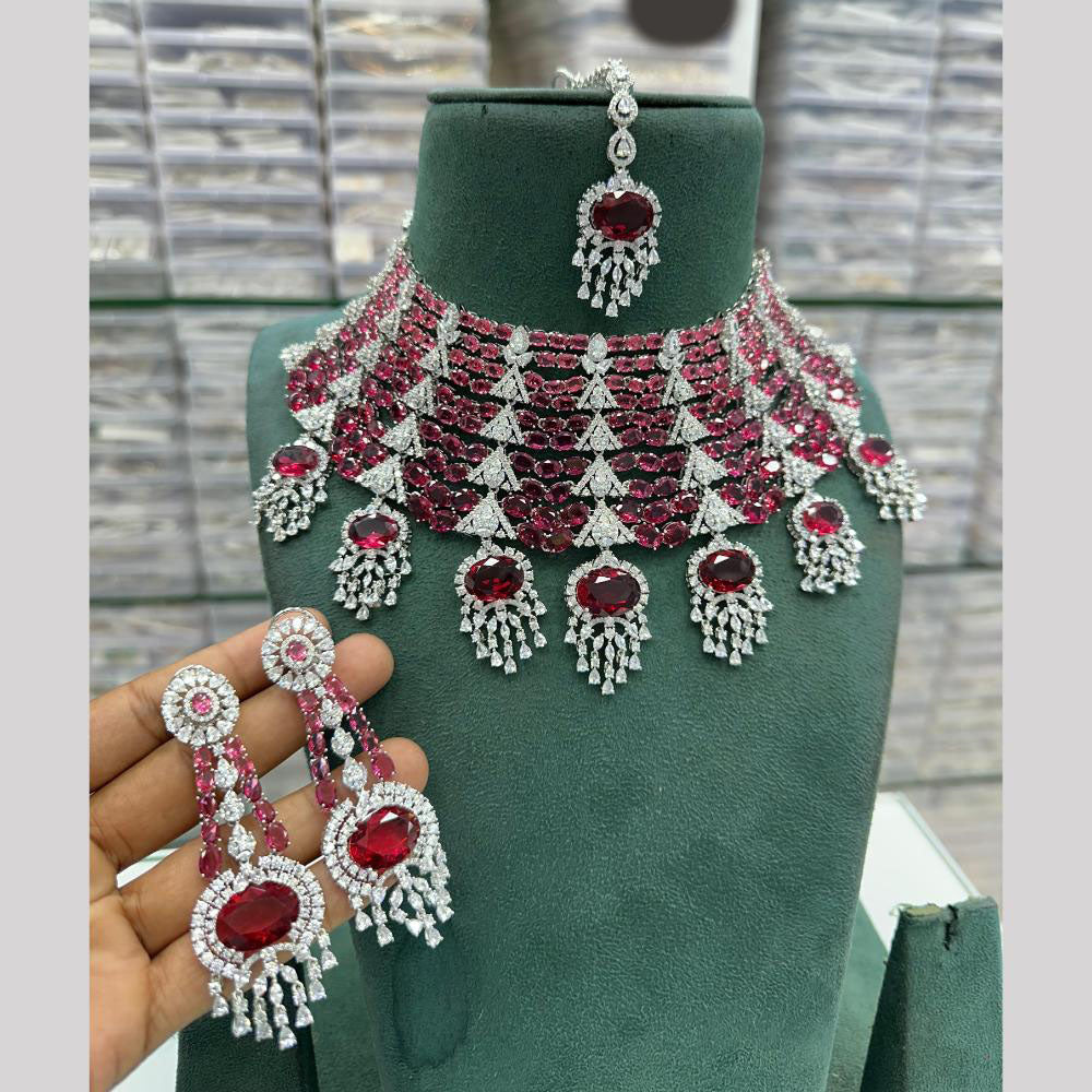 JCM Silver Plated American Diamond Choker Necklace Set