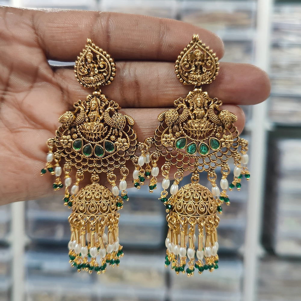 JCM Gold Plated Pota Stone And Beads Jhumki Earrings