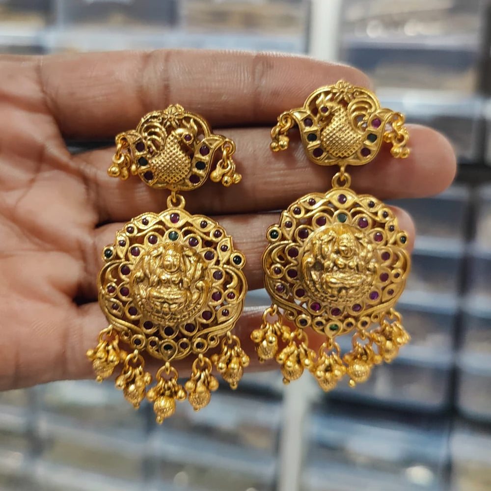 JCM Gold Plated Pota Stone And Pearl Temple Dangler Earrings