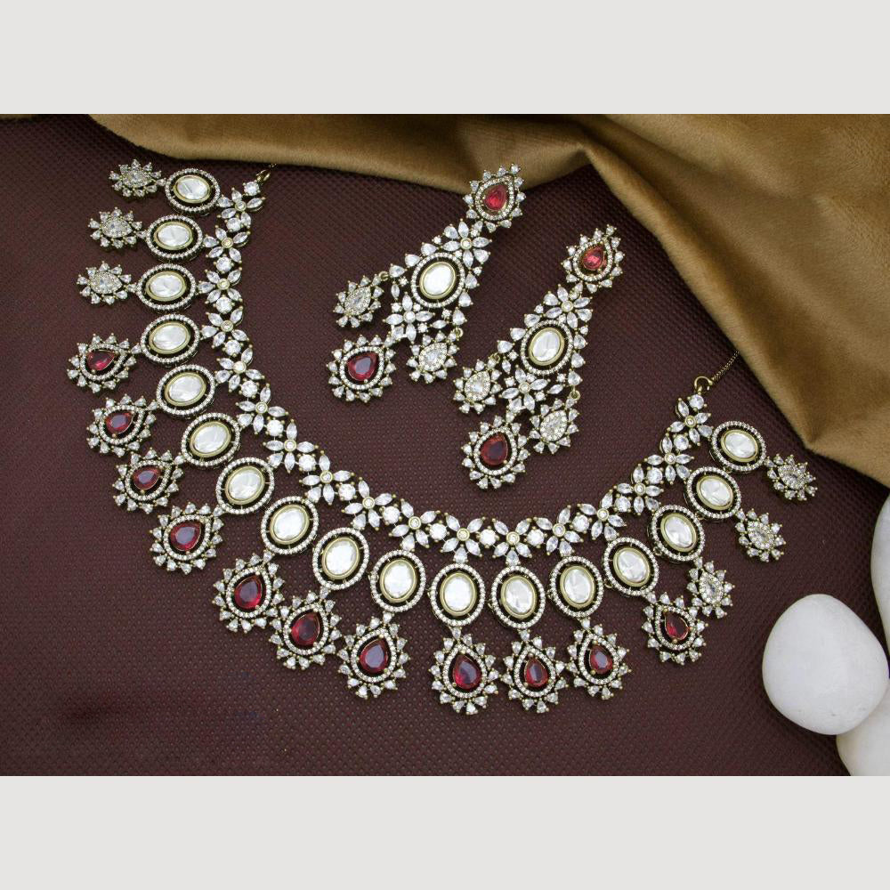 JCM Gold Plated Polki Kundan Stone Necklace Set