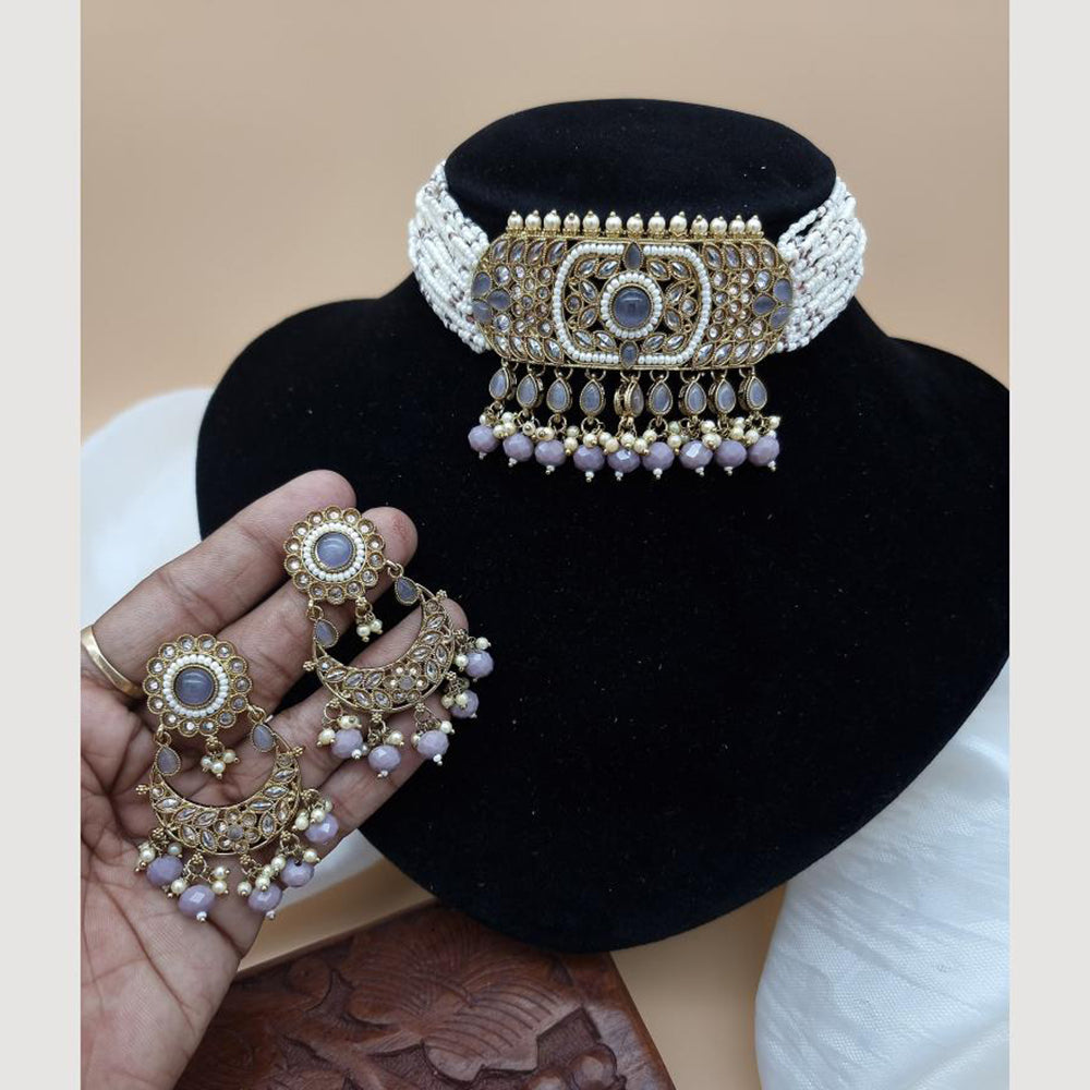 JCM Gold Plated Pota Stone And Pearl Choker Necklace Set