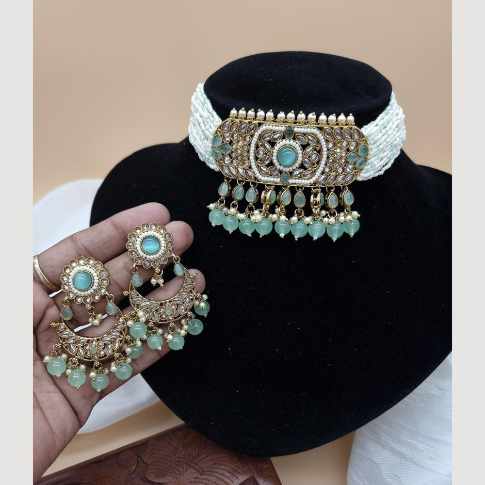 JCM Gold Plated Pota Stone And Pearl Choker Necklace Set