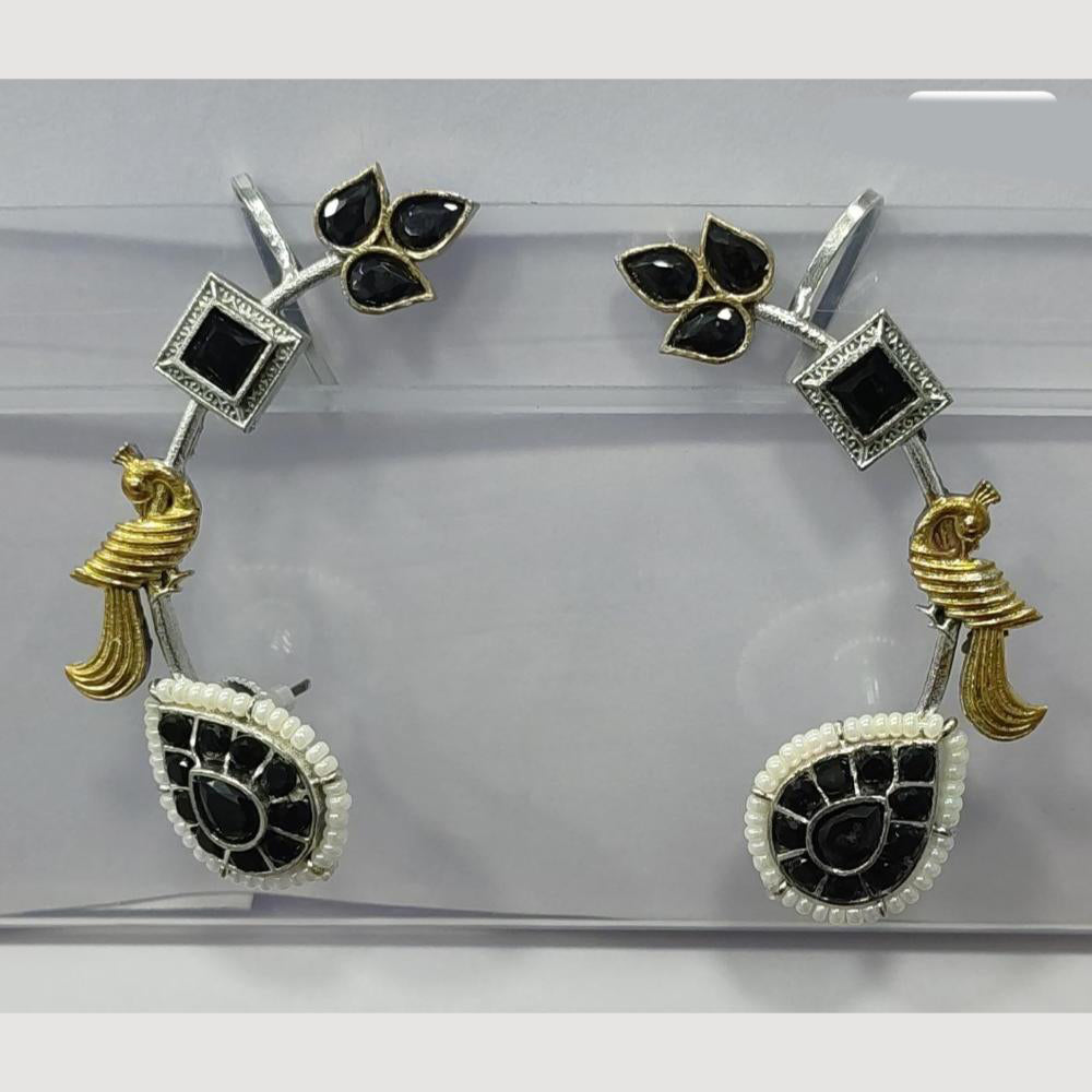 JCM 2 Tone Plated Pota Stone And Pearls Dangler Earrings