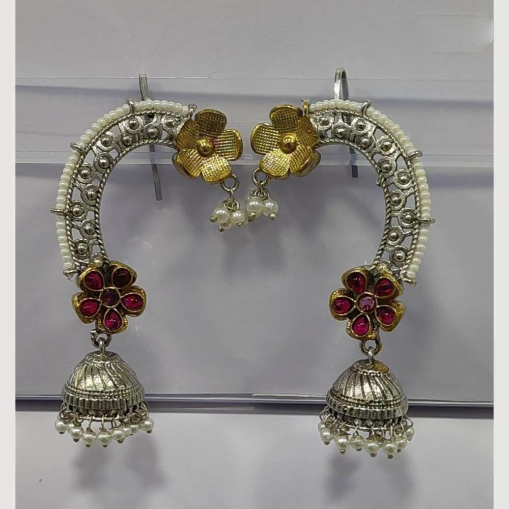 JCM 2 Tone Plated Pota Stone And Pearls Jhumki Earrings