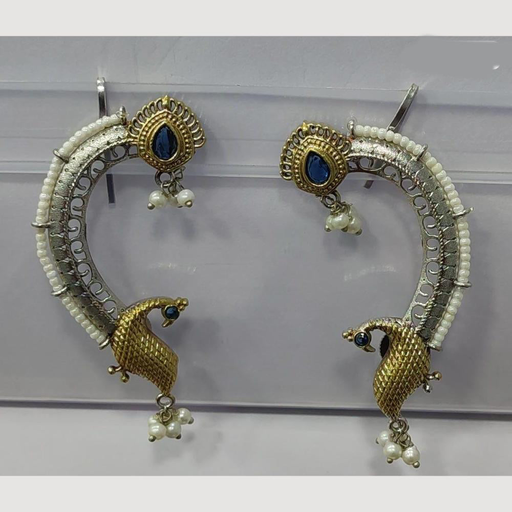 JCM 2 Tone Plated Pota Stone And Pearls Dangler Earrings