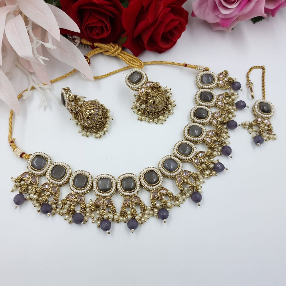 JCM Gold Plated Crystal Stone And Beads Necklace Set