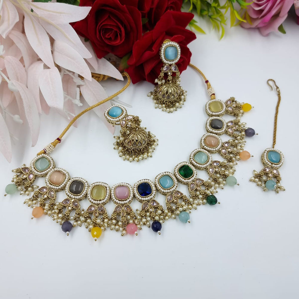 JCM Gold Plated Crystal Stone And Beads Necklace Set