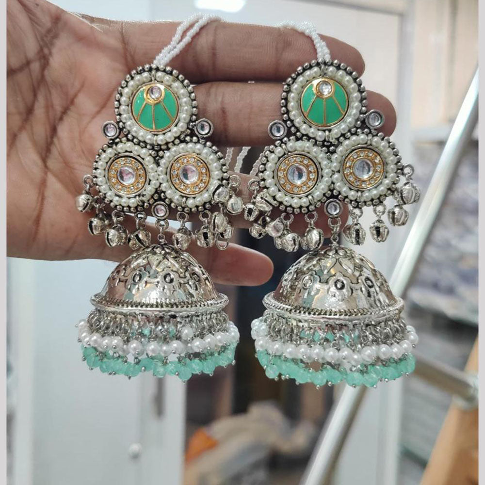 JCM 2 Tone Plated Pota Stone And Pearls Jhumki Earrings