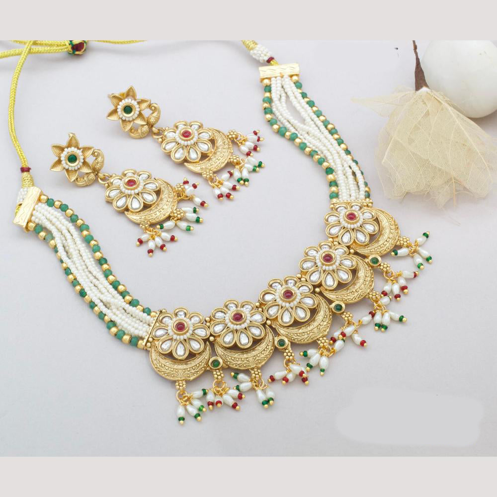 JCM Kundan And Pota Stone Beads Choker Necklace Set