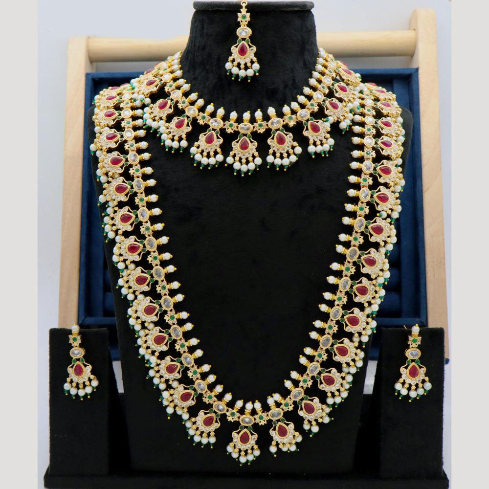 JCM Double Layer Pearl and Beads with Pota Stone Necklace Set with matching Jhumkis