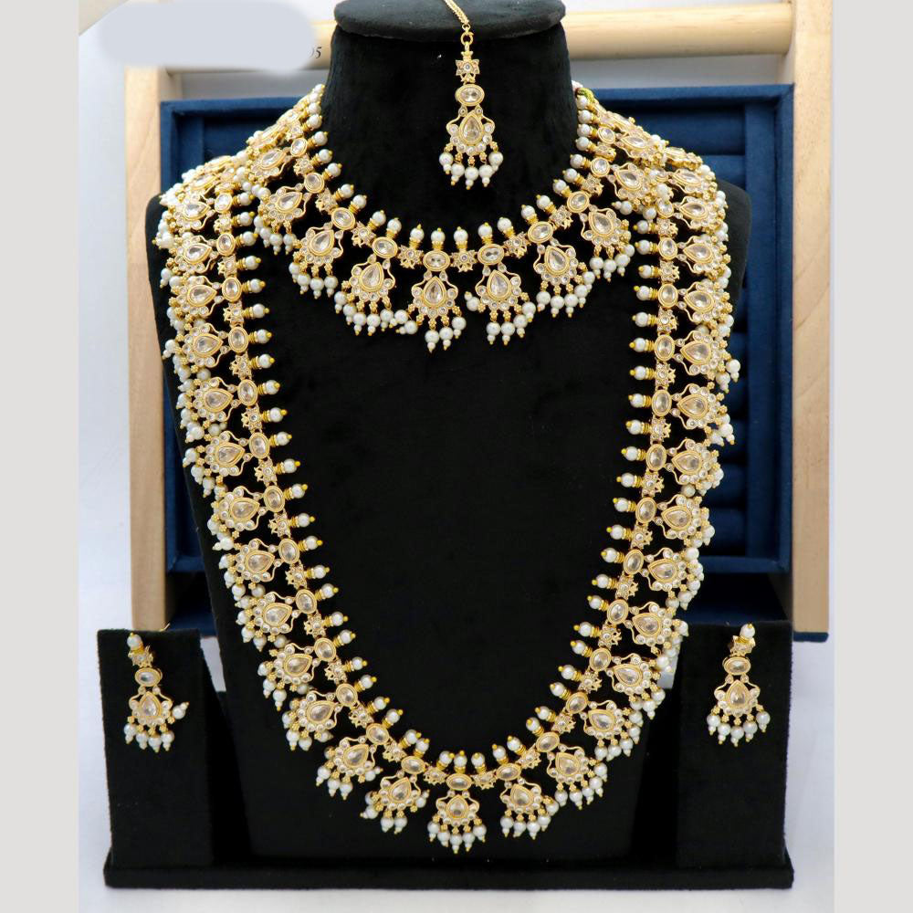 JCM Double Layer Pearl and Beads with Pota Stone Necklace Set with matching Jhumkis