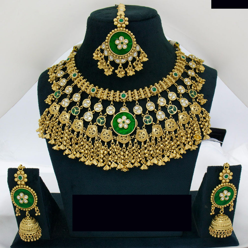 JCM Exquisite Traditional Temple Style Necklace with Maang Tikka and Earrings Ensemble