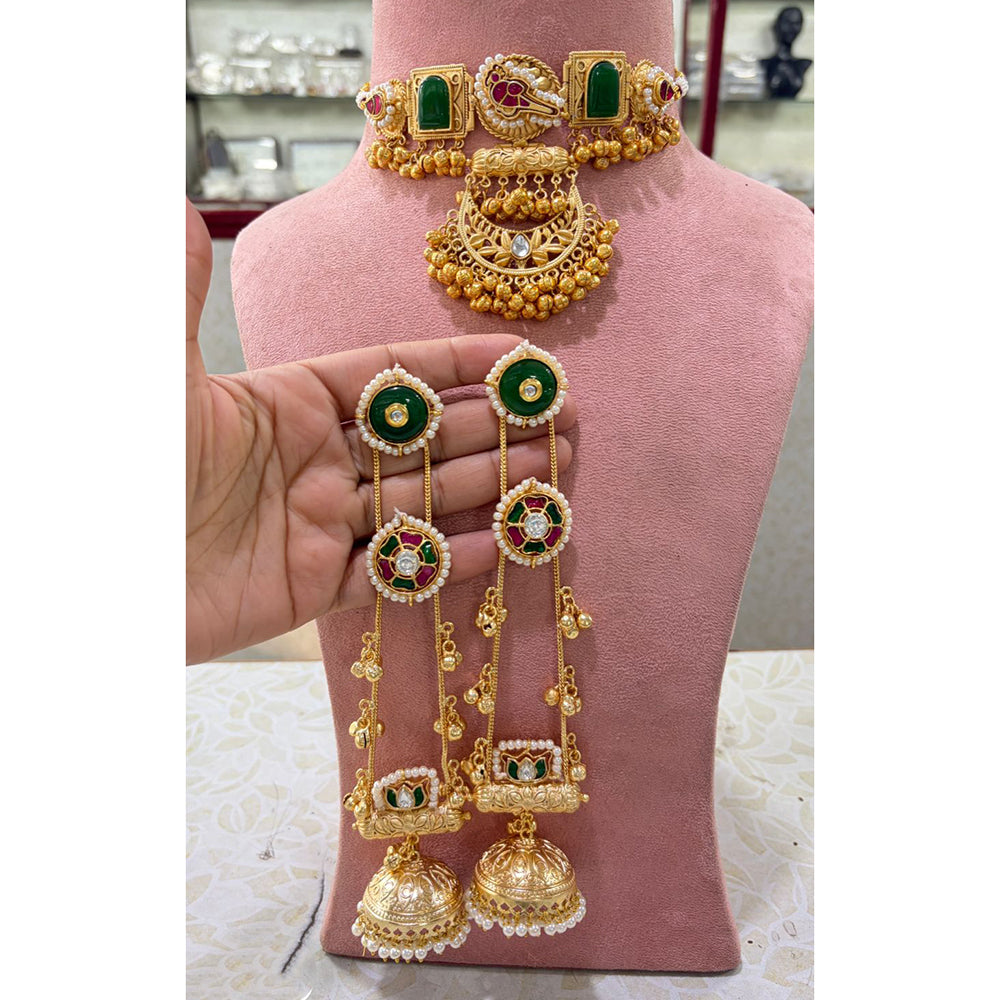 JCM Premium Pota Stone Pearl And Ghungroo Choker Necklace Set