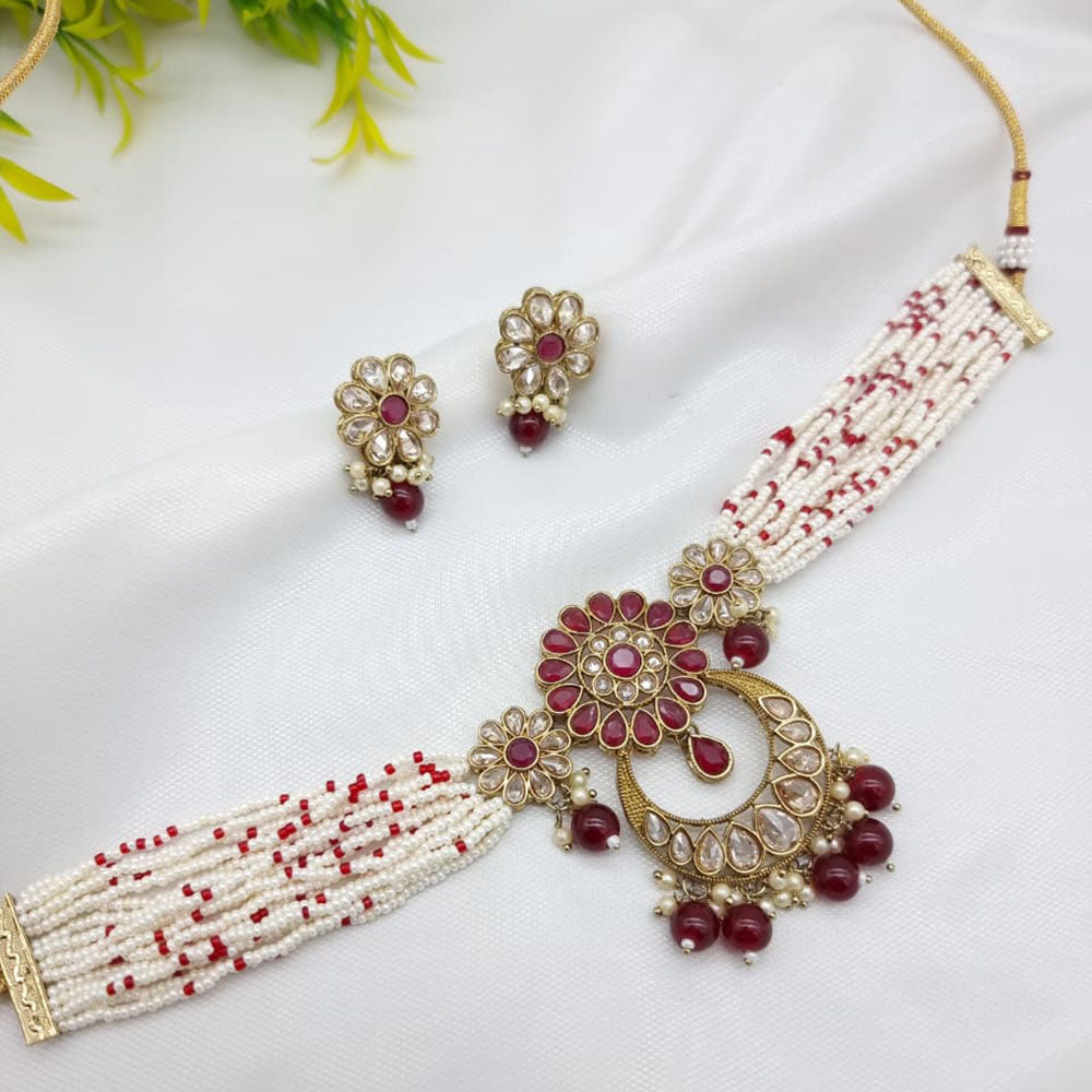 JCM Exclusive Crystal Stone Pearl And Beads Choker Necklace Set