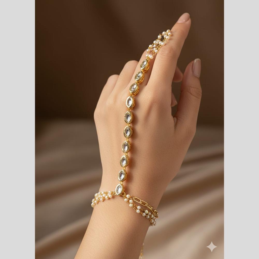 JCM Antique Kundan Stone And Pearl Hand Harness Set
