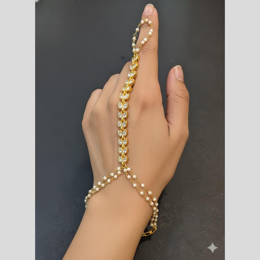 JCM Antique Kundan Stone And Pearl Hand Harness Set