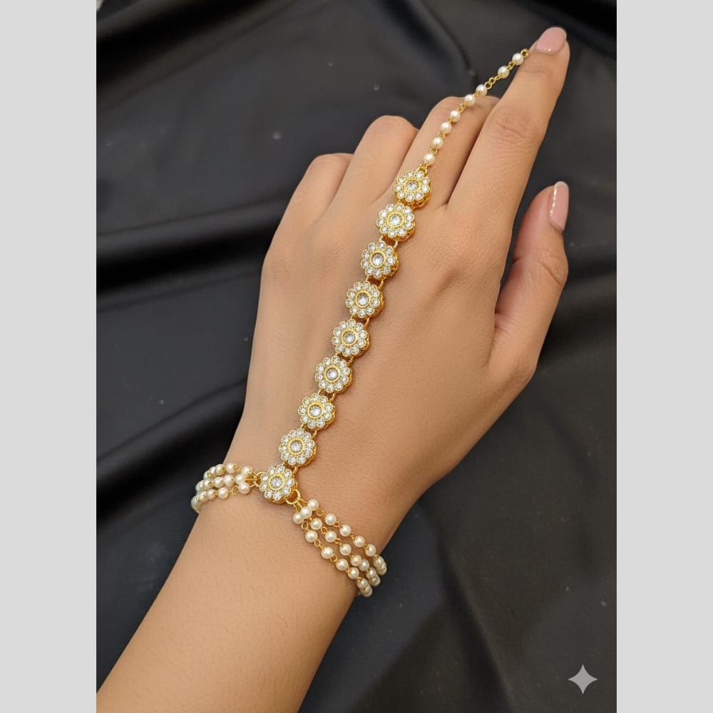 JCM Antique Kundan Stone And Pearl Hand Harness Set