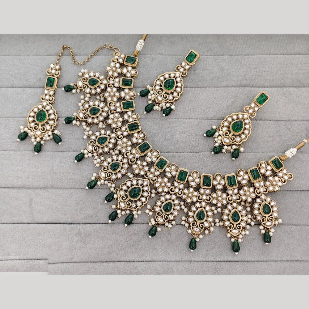 JCM Luxury Pota Stone Kundan And Pearl Necklace Set