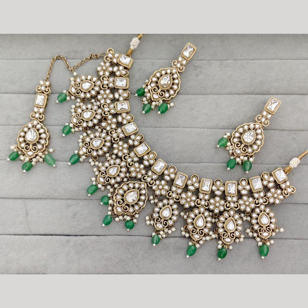 JCM Luxury Pota Stone Kundan And Pearl Necklace Set