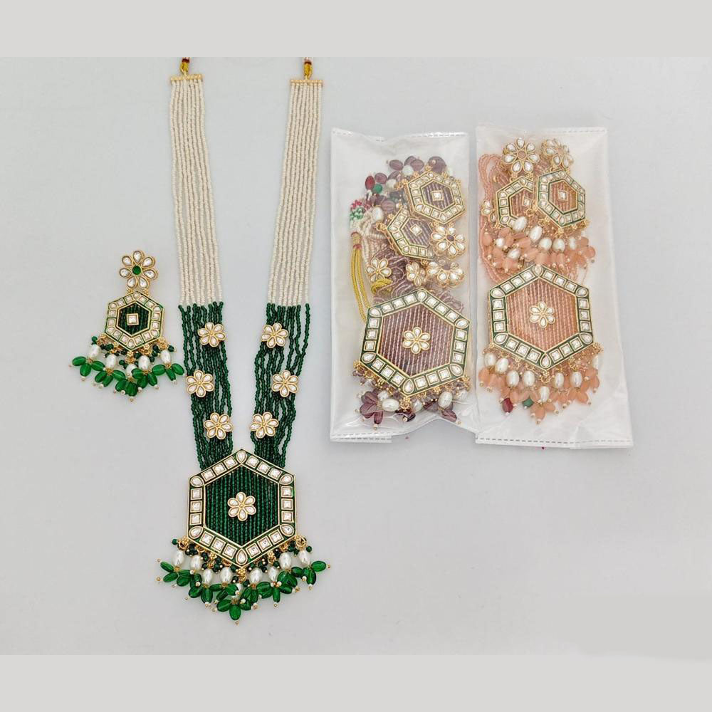 JCM Royal Crystal Stone And Pearl Long Necklace Set