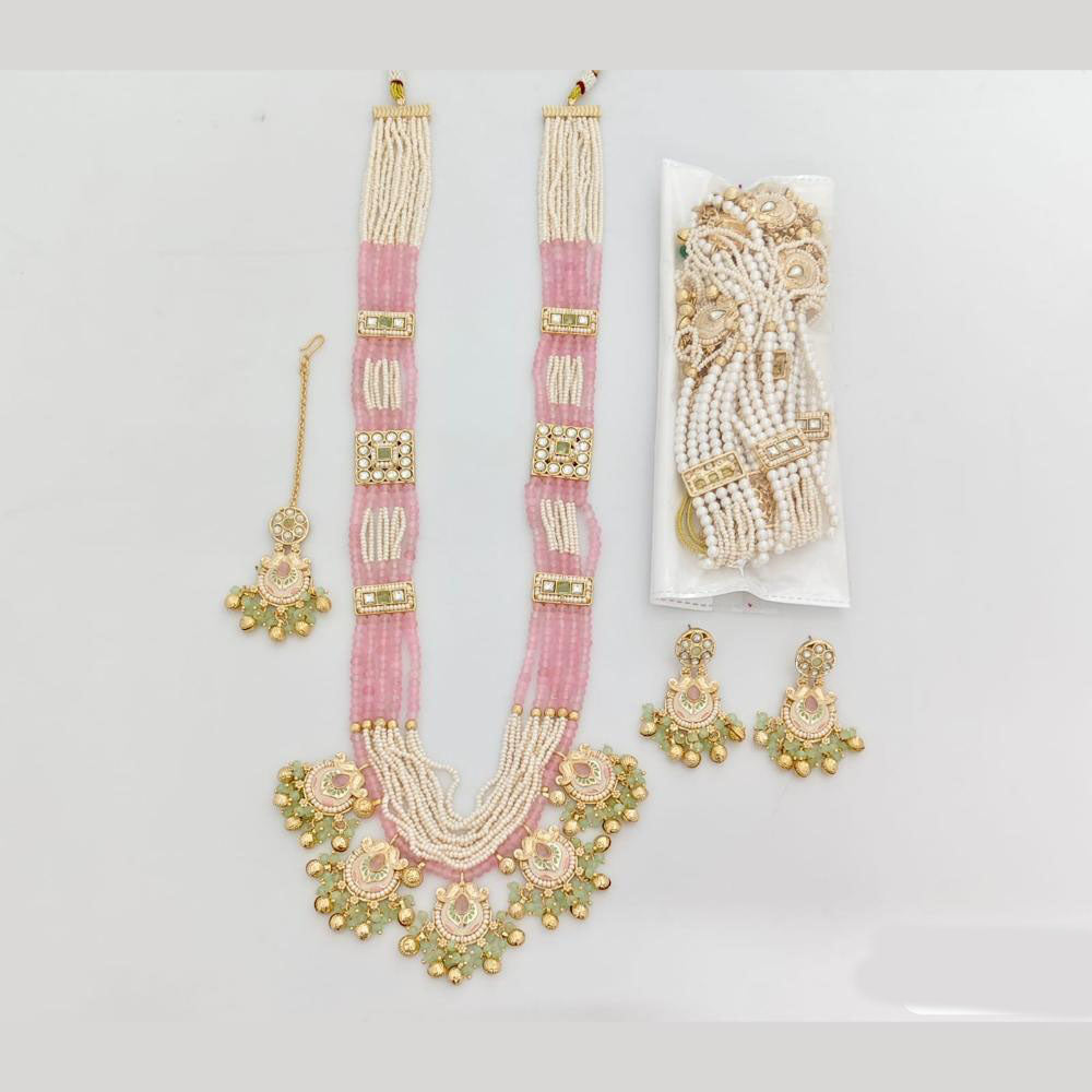 JCM Royal Crystal Stone And Pearl Long Necklace Set