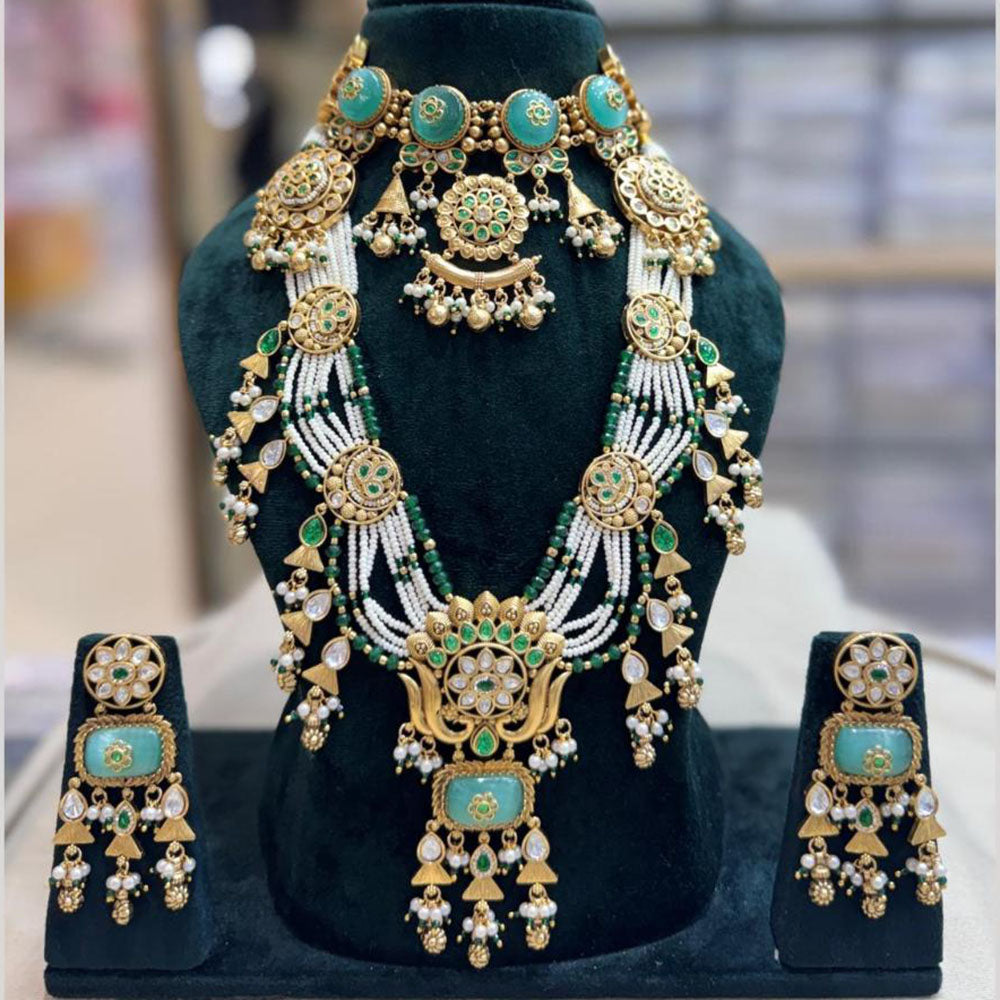 JCM Ethnic Style Pota Stone Beads And Pearl Double Necklace Set