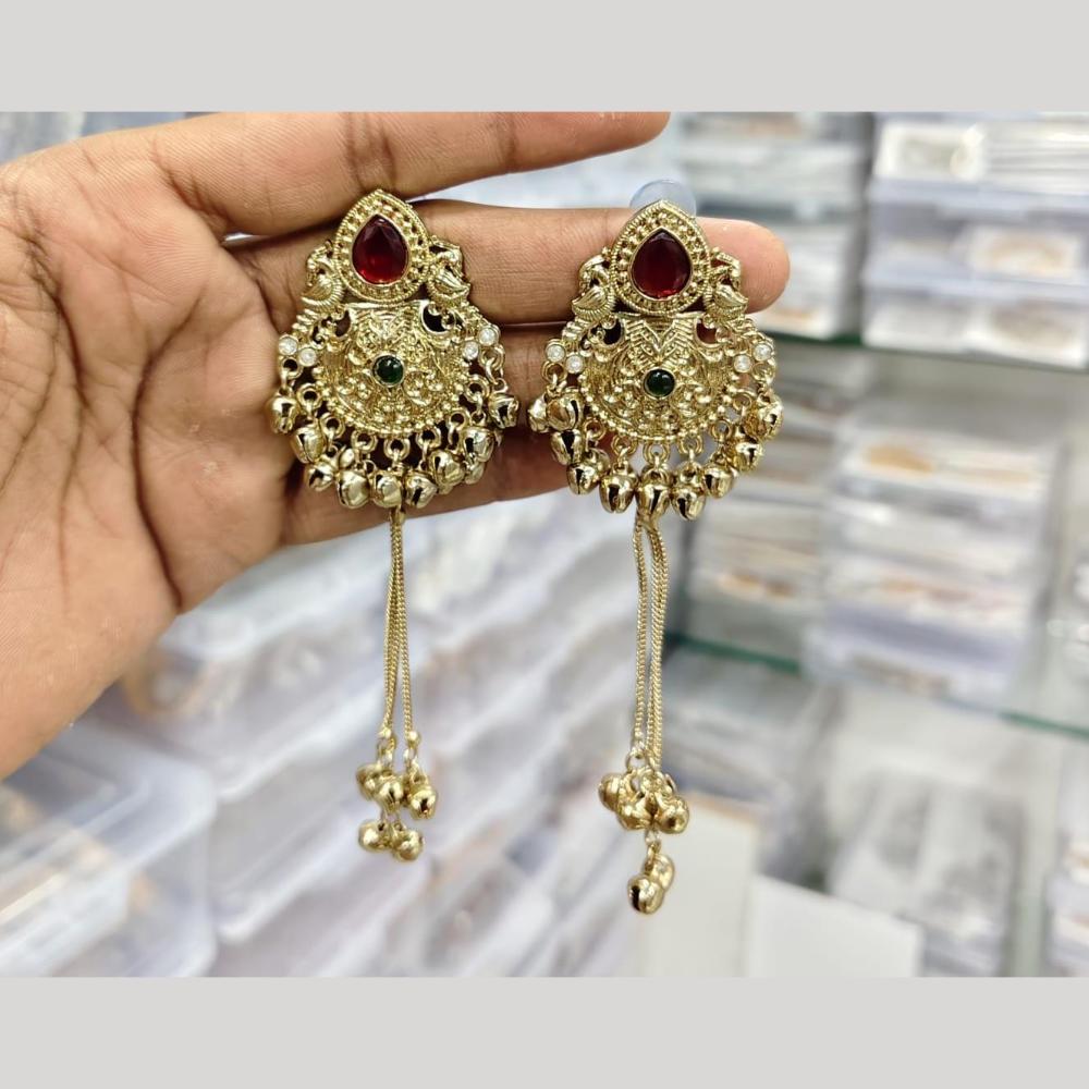 JCM Royal Kashmiri Pota Stone And Pearl Ghungroo Dangler Earrings