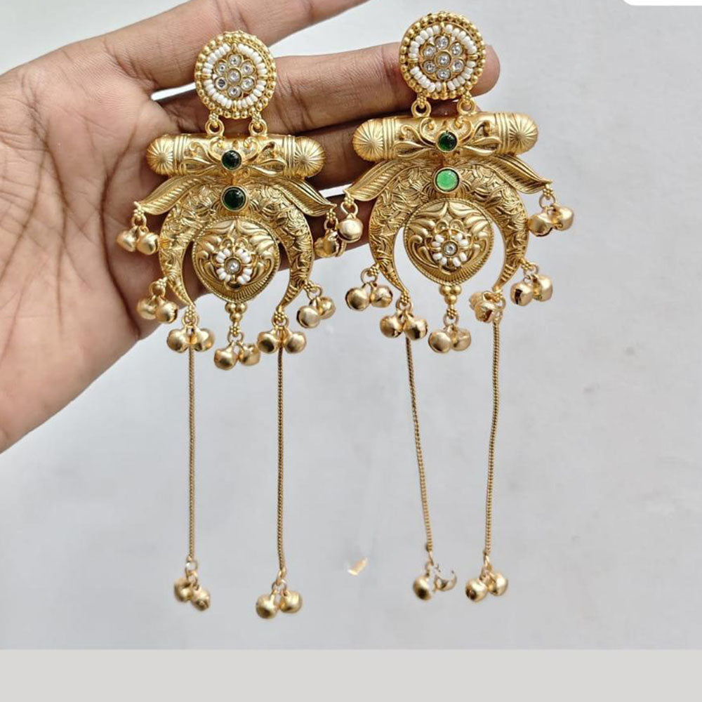 JCM Royal Kashmiri Pota Stone And Pearl Ghungroo Dangler Earrings