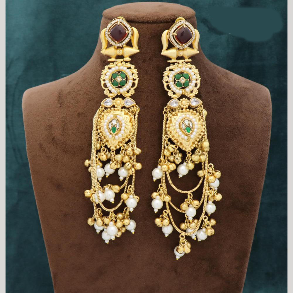 JCM Royal Kashmiri Pota Stone And Pearl Long Dangler Earrings