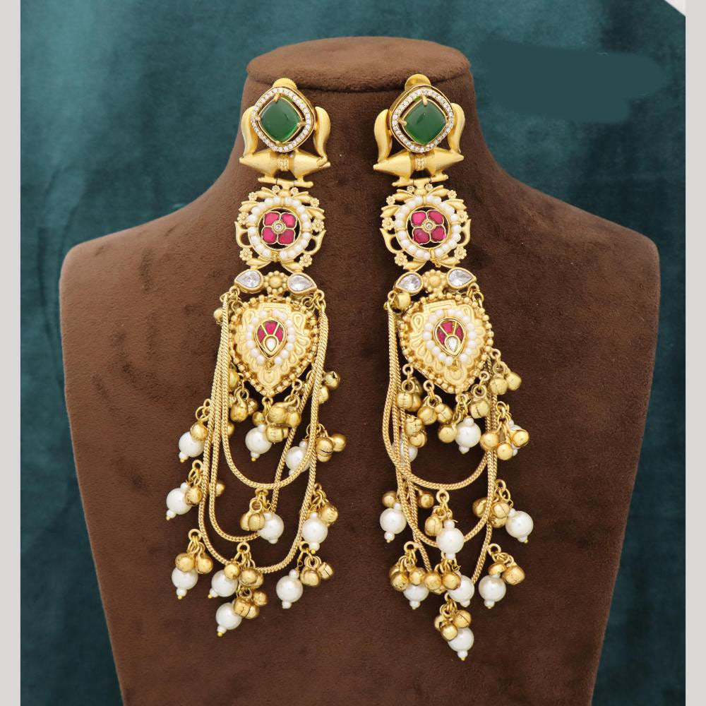 JCM Royal Kashmiri Pota Stone And Pearl Long Dangler Earrings