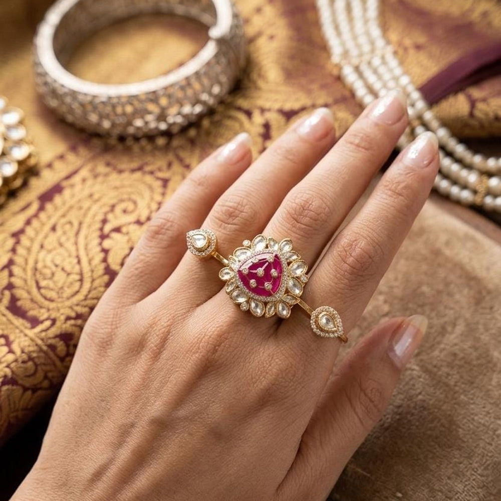 JCM Antique Finish Polki Kundan Stone Ring