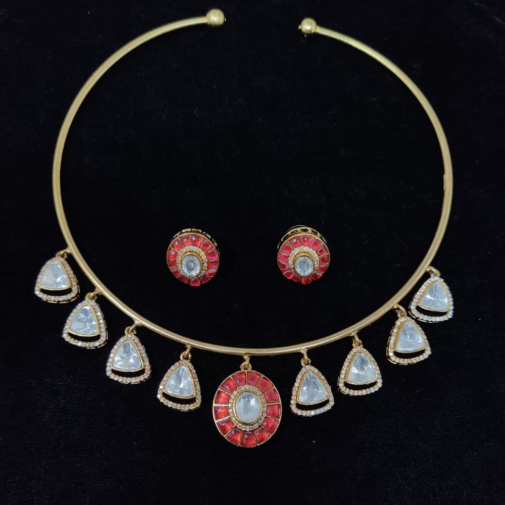 JCM Graceful Polki Kundan Stone Stone And Austrian Stone Necklace Set