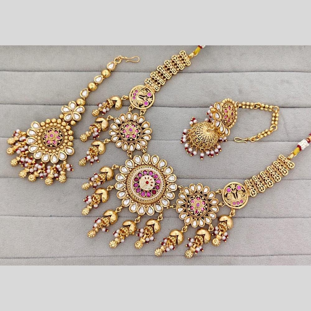 JCM Premium Designer Pota Stone And Pearl Choker Necklace Set
