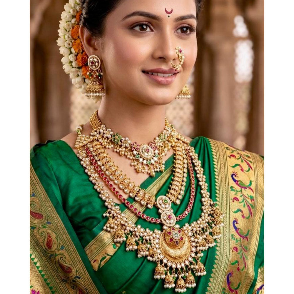 JCM Regal Look Pota Stone And Pearl Bridal Necklace Set