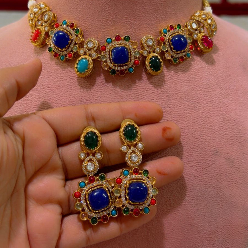 JCM Premium Designer Pota Stone Multi Color Choker Necklace Set