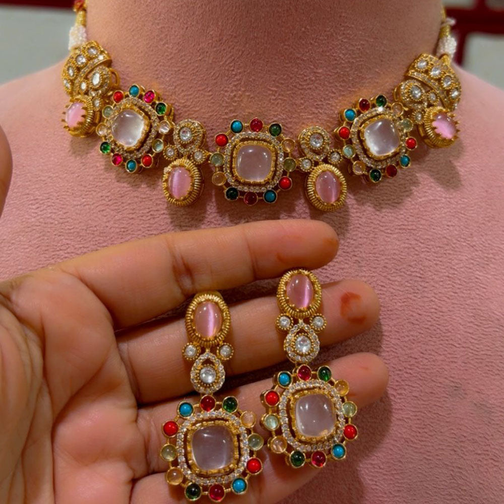JCM Premium Designer Pota Stone Multi Color Choker Necklace Set