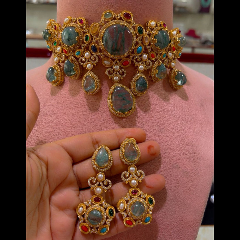 JCM Premium Designer Pota Stone Multi Color Choker Necklace Set