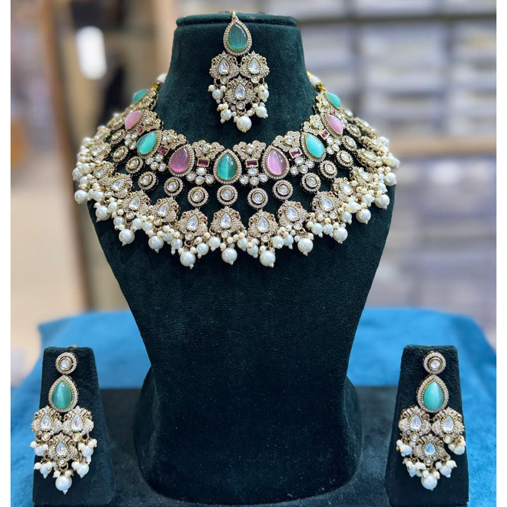 JCM Grand Polki Kundan Stone And Pearl Statement Choker Necklace Set