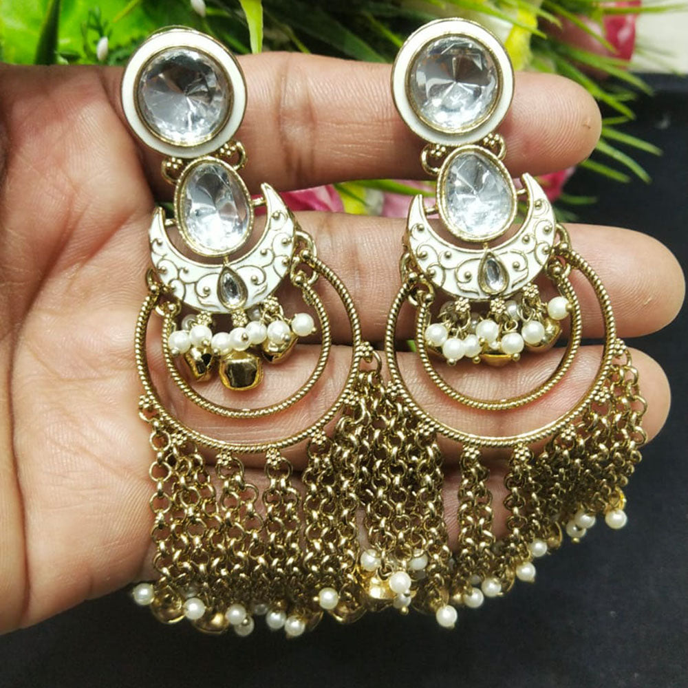 JCM Borivali Designer Kundan Stone Pearl Meenakari Dangler Earrings