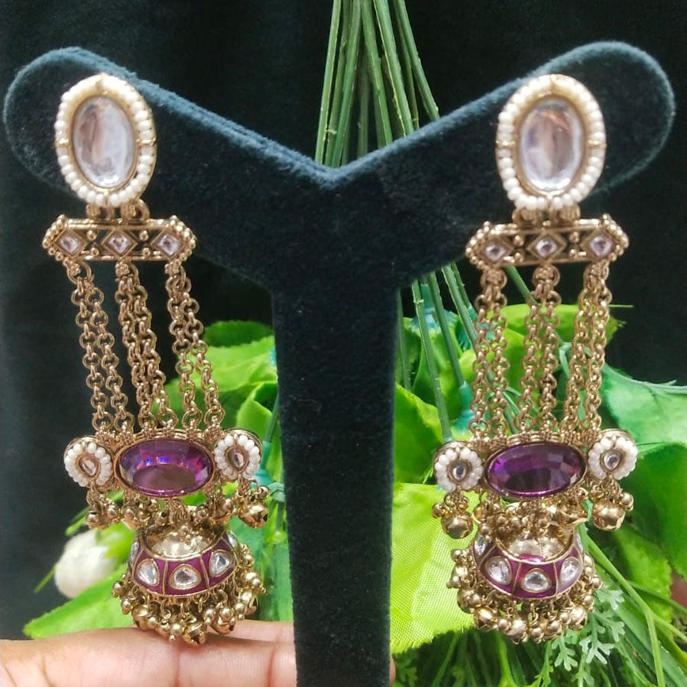 JCM Borivali Designer Kundan Stone And Pearl Chain Jhumki Earrings
