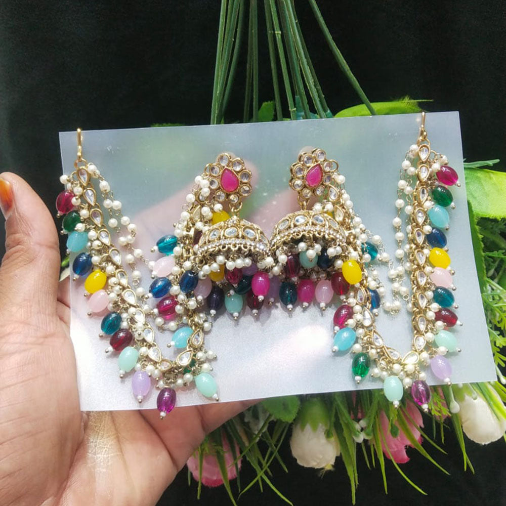 JCM Borivali Designer Kundan Stone Pearl And Beads Chain Jhumki Earrings