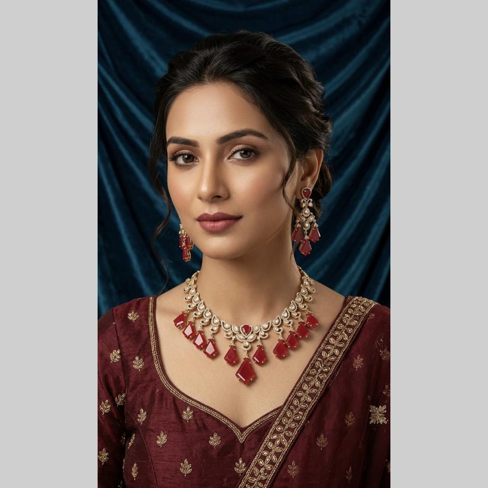 JCM Luxury Polki Kundan Stone Necklace Set for Women