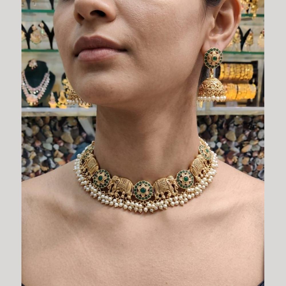JCM Designer Pota Stone And Pearl Elephant Necklace Set
