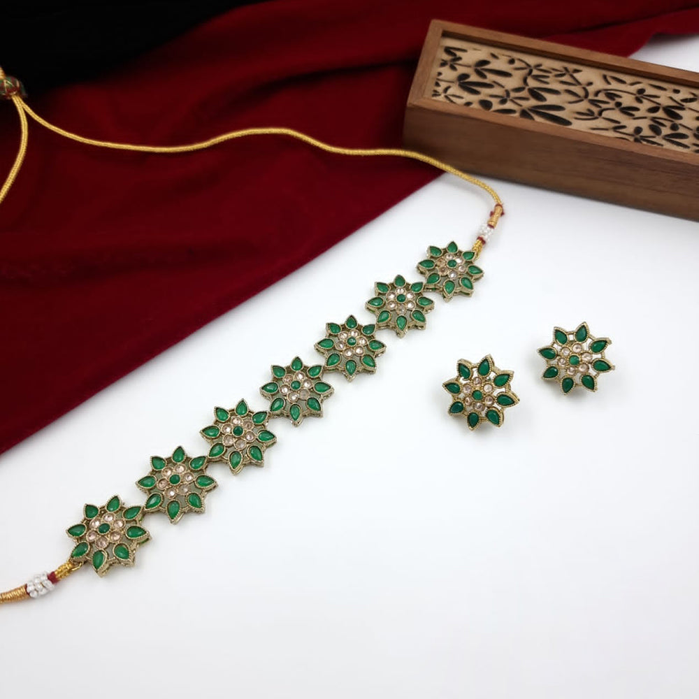 JCM Maharani Style Pota Stone Choker Necklace Set