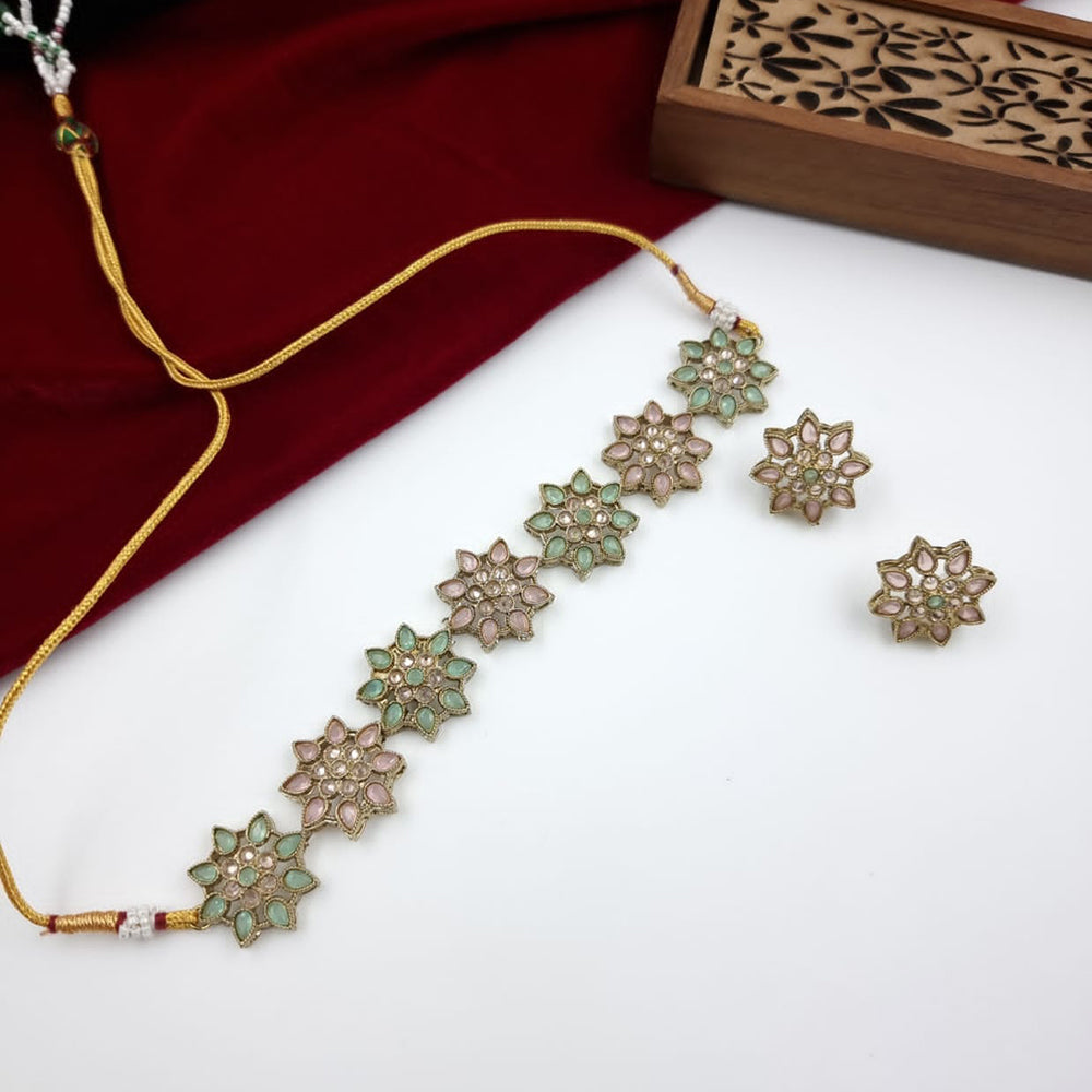 JCM Maharani Style Pota Stone Choker Necklace Set