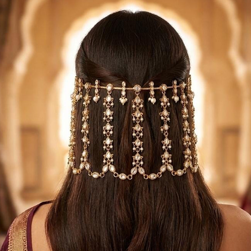 JCM Kundan Stone And Pearl Statement Hair Accessories