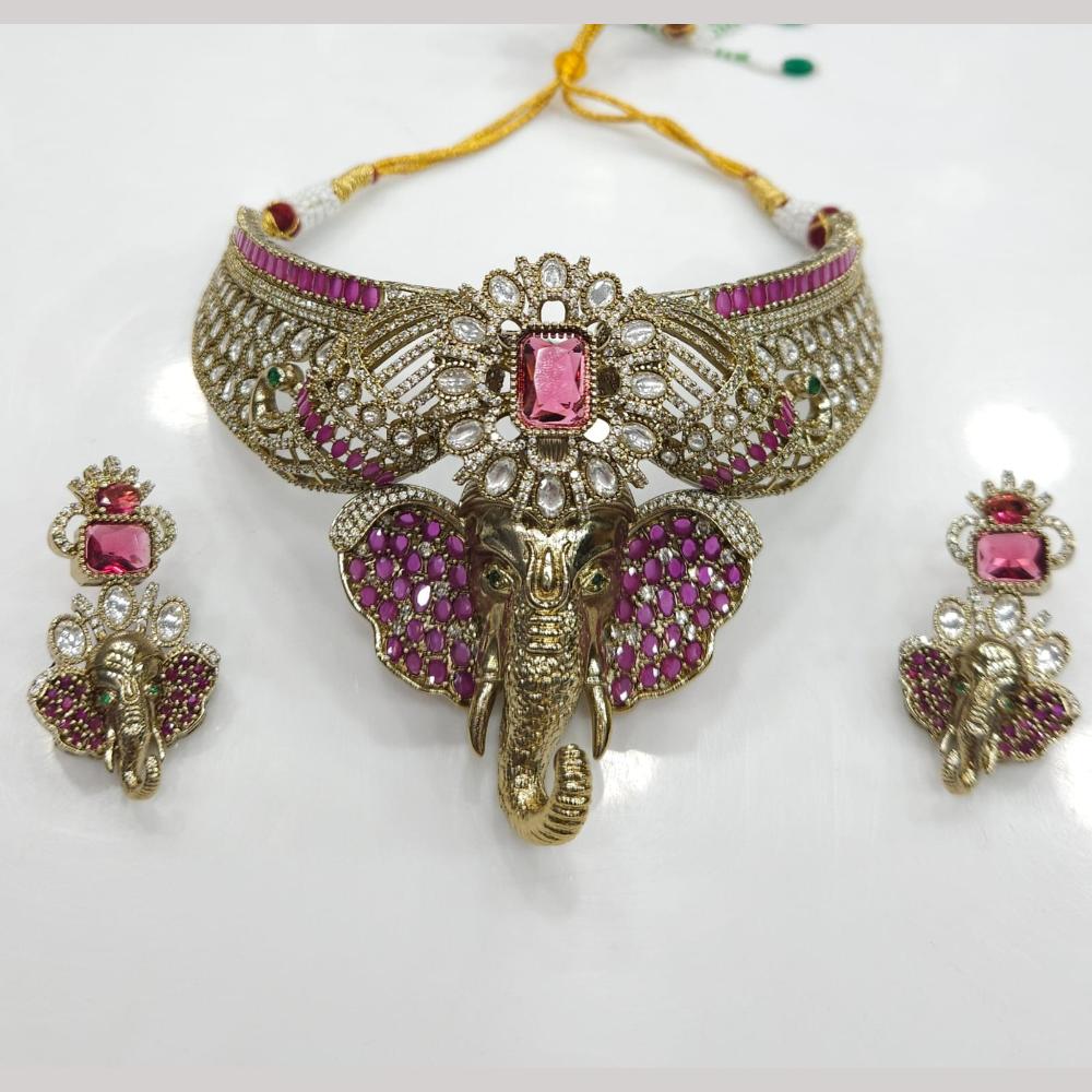 JCM Designer American Diamond Ganesha Motif Choker Necklace Set